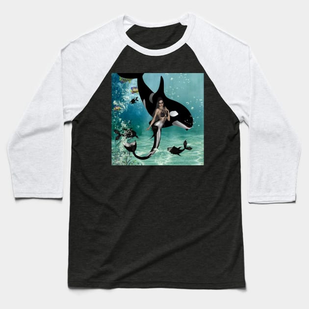 Wonderful mermaid with orca in the deep ocean Baseball T-Shirt by Nicky2342